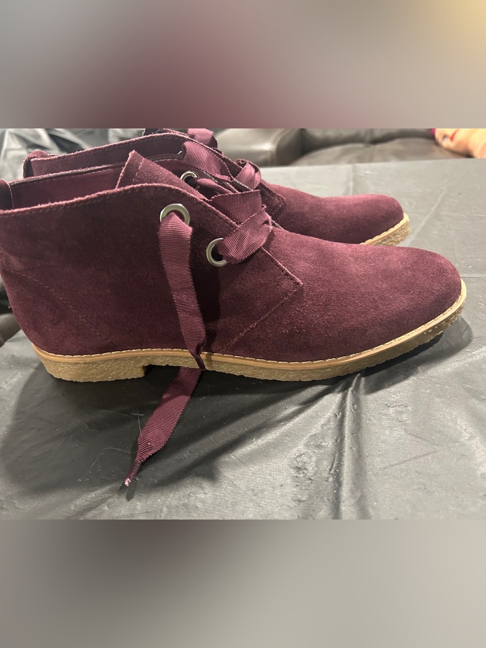 Isaac Mizrahi Burgundy Suede Lace-Up Ankle Booties